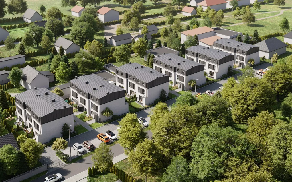 nowoczesne osiedle domów w stanie deweloperskim w Warszawie